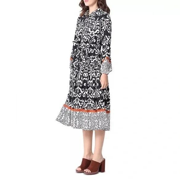 Gracia Dresses & Skirts - GRACIA Tiered Belted Paisley Print Bishop Sleeve Midi Dress Size Medium NWT